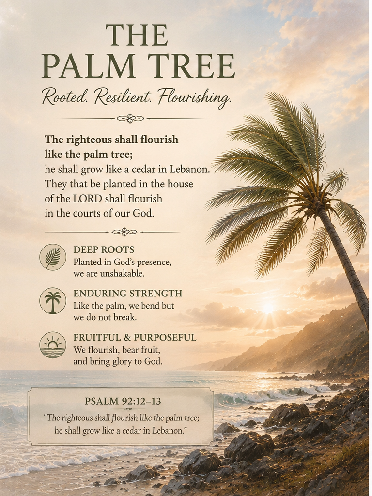 Rooted, resilient, flourishing — Psalm 92:12–13, a palm tree at sunset