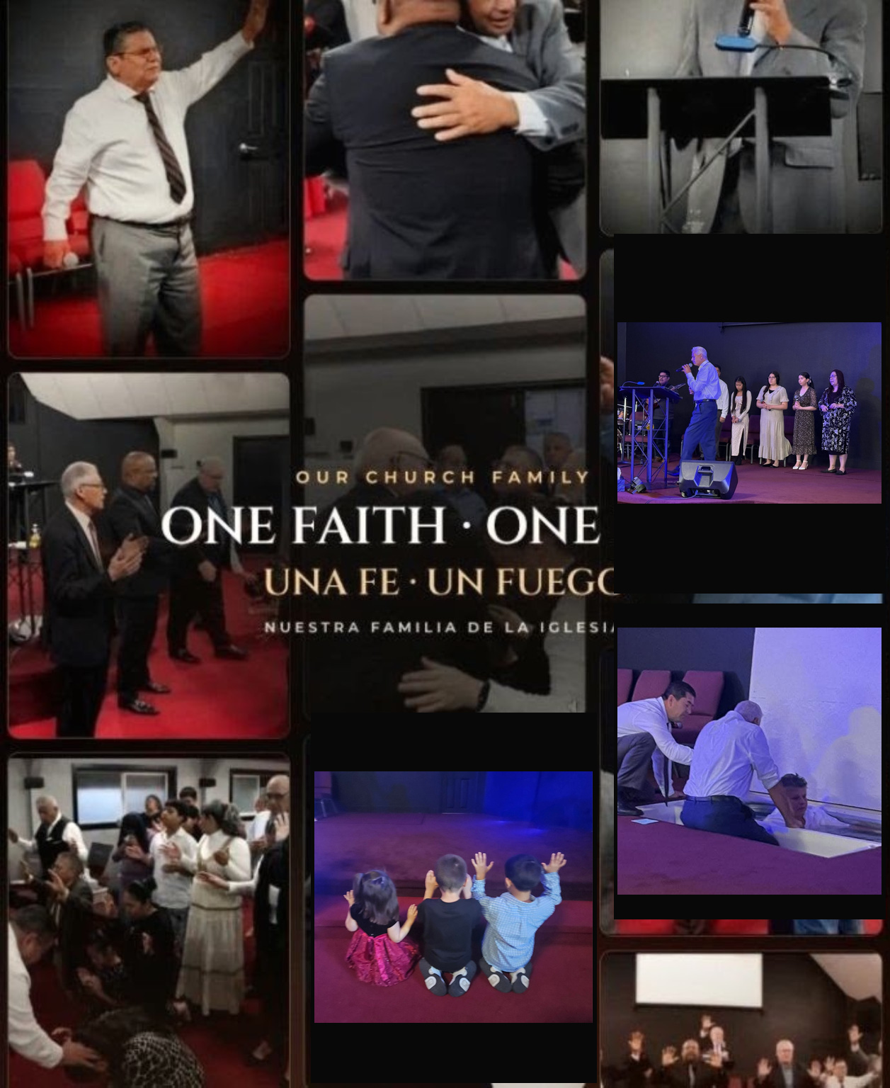 Collage of the Mt. Zion family in worship, the Word, prayer, and baptism